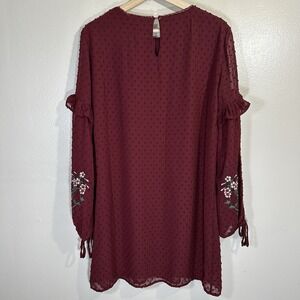 Cherry Paris‎ Women's M Burgundy Ruffle 3/4 Sleeve Top Bohemian
